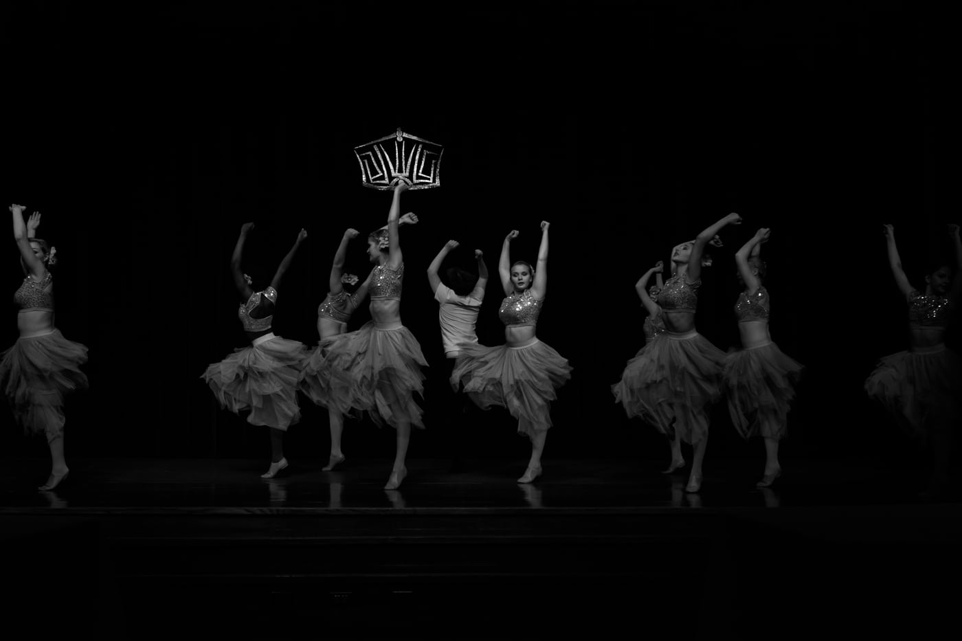 Dance troupe silhouette on stage, dance.
