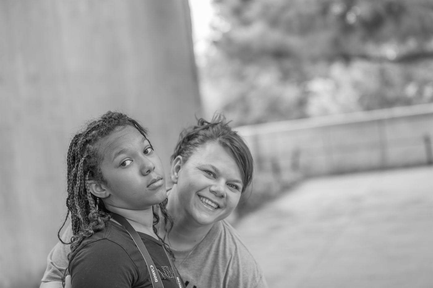 Black-and-white mother and daughter connection.
