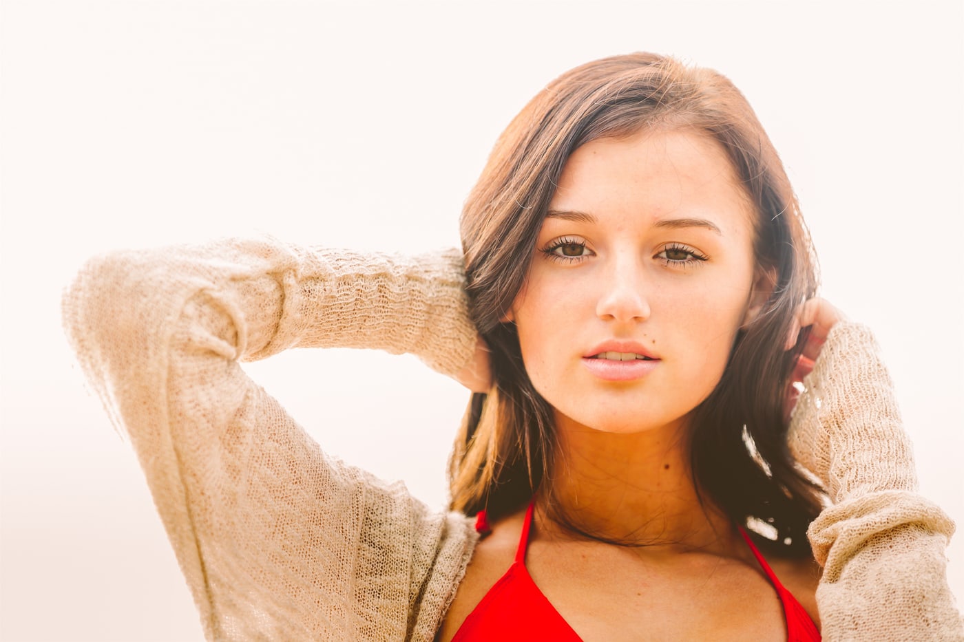 High-key senior beauty portrait.