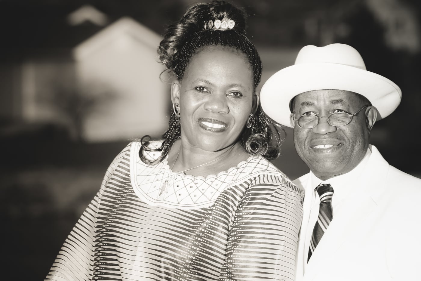 Couple, man in white hat, B&W, cultural couple.