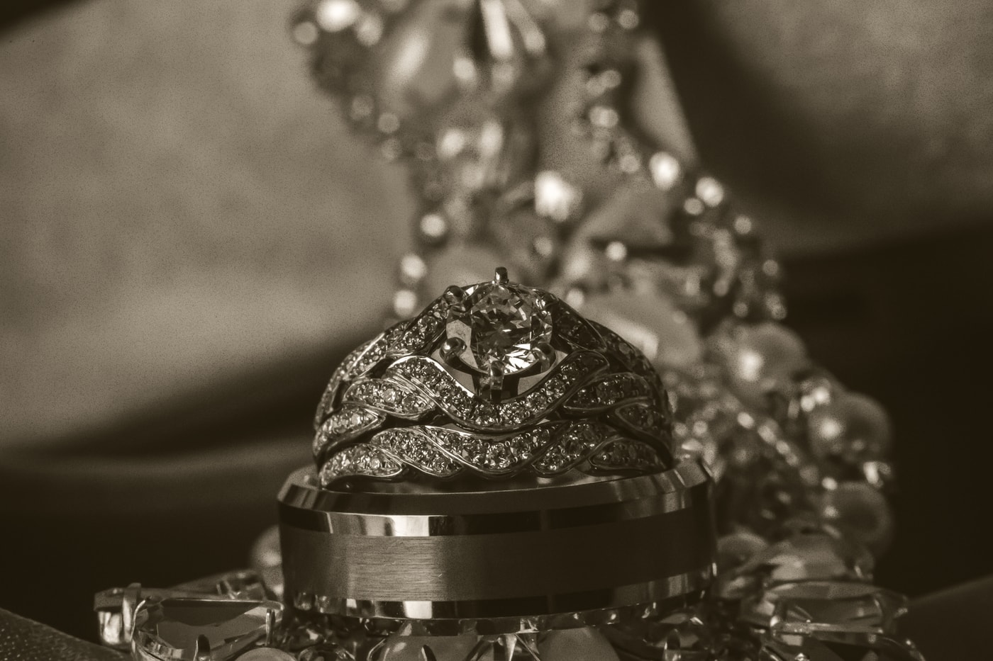 Wedding ring and shoe detail.
